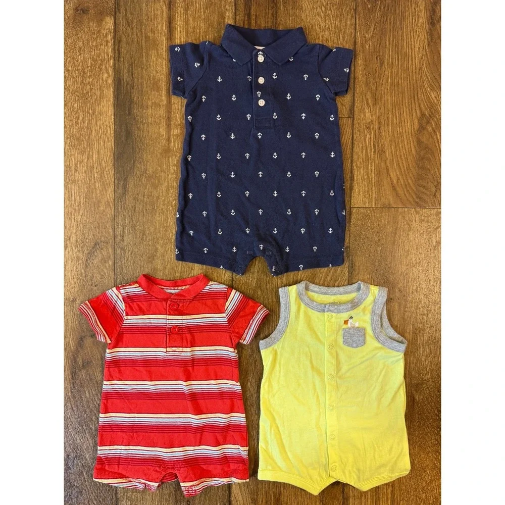 Baby Boy 3 Months‎ Summer Rompers 1 Piece Outfits Collared Clothes Lot Anchor
